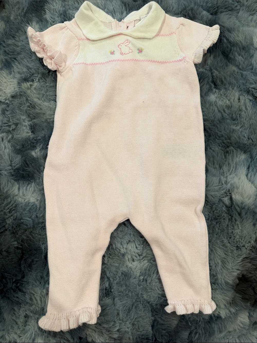Janie and Jack Pale Pink Knit One-Piece with White Collar